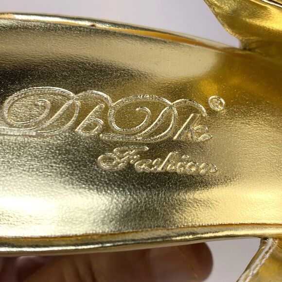 Db Dk Fashion Pump Women's Szes 7.5 4" Heel Slingback Peep Toe Gold Rhinestones - Picture 10 of 11